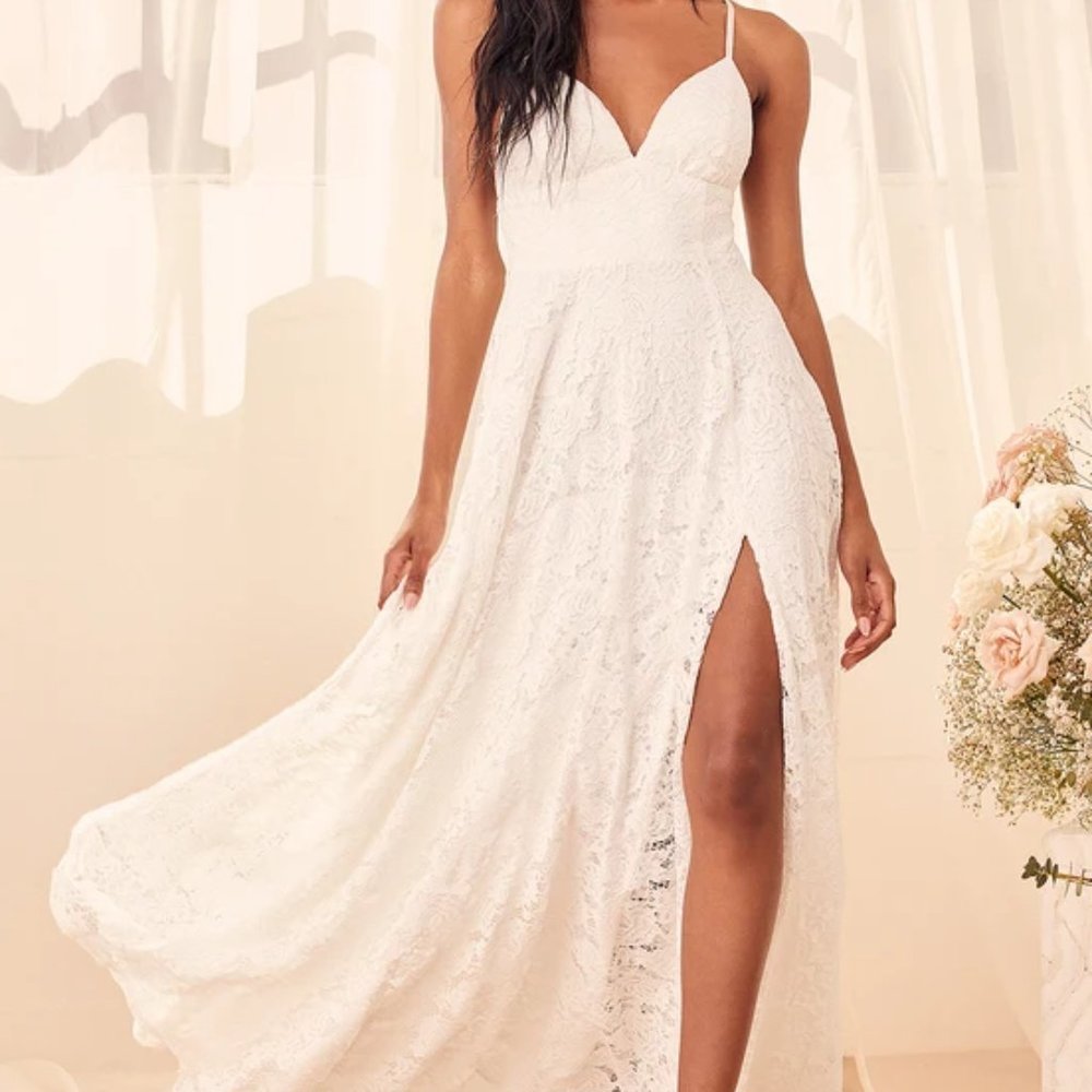 White Lace Sleeveless Maxi Bridal Dress - XS